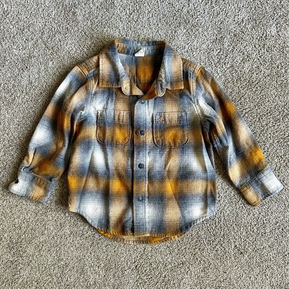 GAP Toddler Plaid Shirt in Gray and Yellow